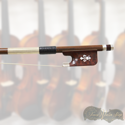 Silver Mount Snakewood/Horn Frog bow inlayed with abalone Fleur de Lys- Choice Ipe Wood