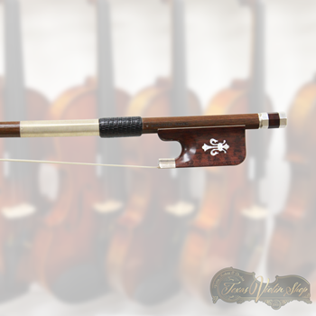 Silver Mount Snakewood/Horn Frog bow inlayed with abalone Fleur de Lys- Choice Ipe Wood